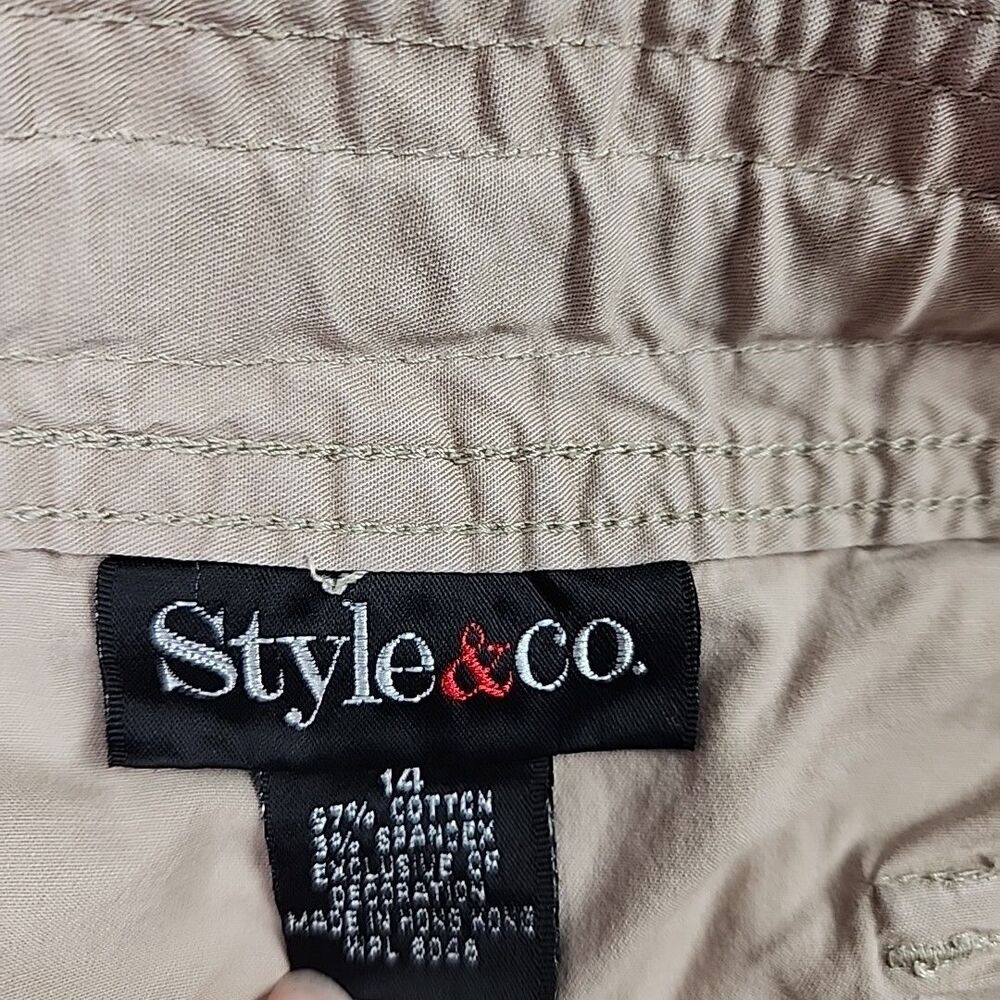 Style & Co Womens 14 Khaki Embroidered Roll Tab Hem Capri Pant Capri Drawstring - Picture 8 of 12